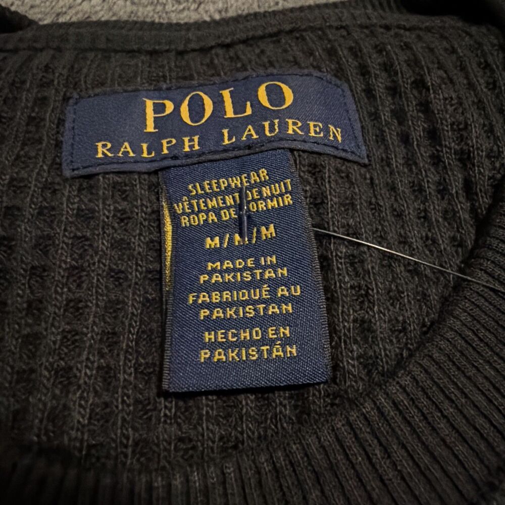 Medium Mens Polo Ralph Lauren Thermal Waffle Knit Long Sleeve Shirt BLACK - Picture 2 of 8